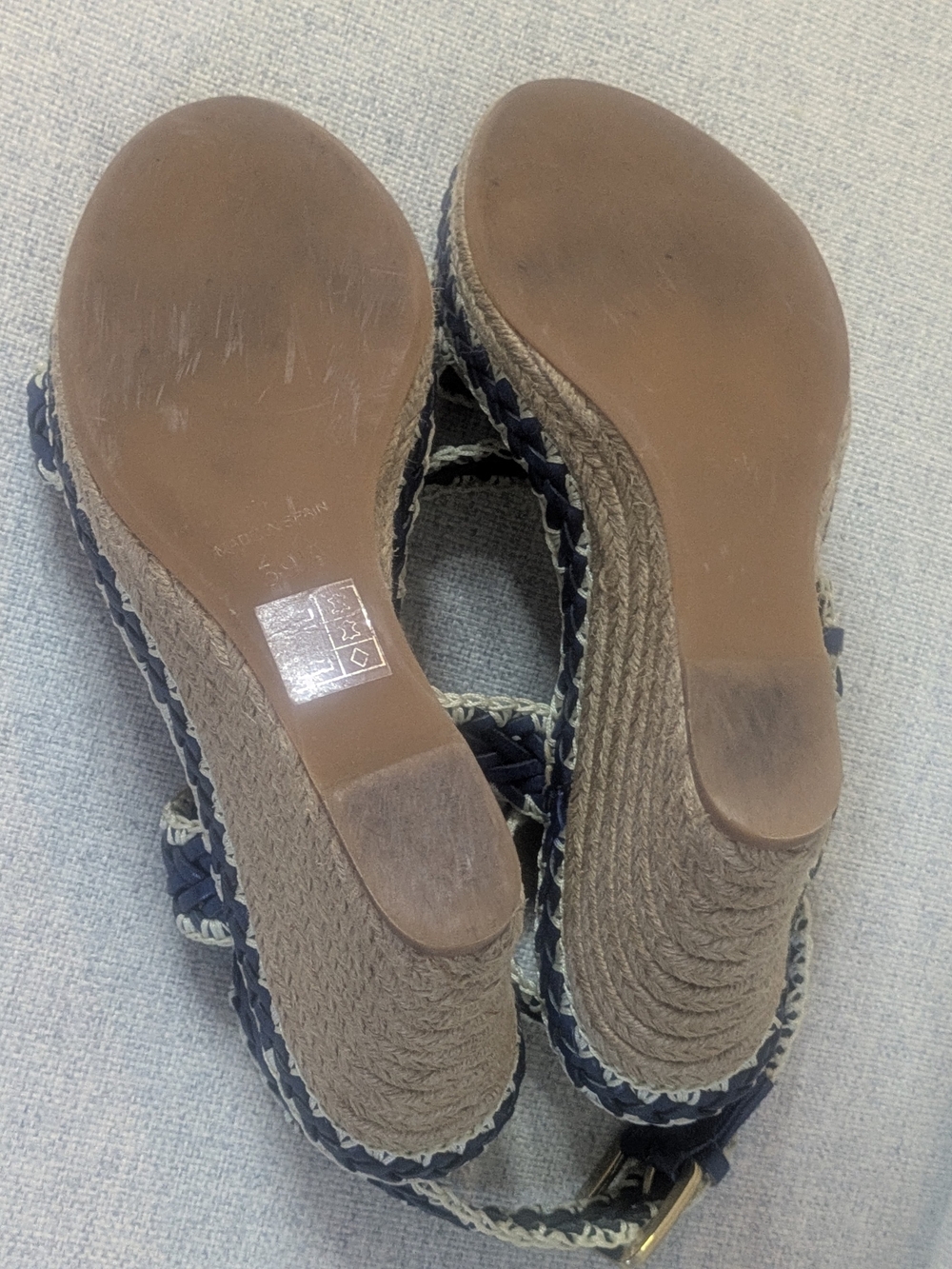 Tory Burch Navy Braided Espadrille Wedge Sandals Ankle Strap US 8.5     EU 39.5 - Picture 7 of 11